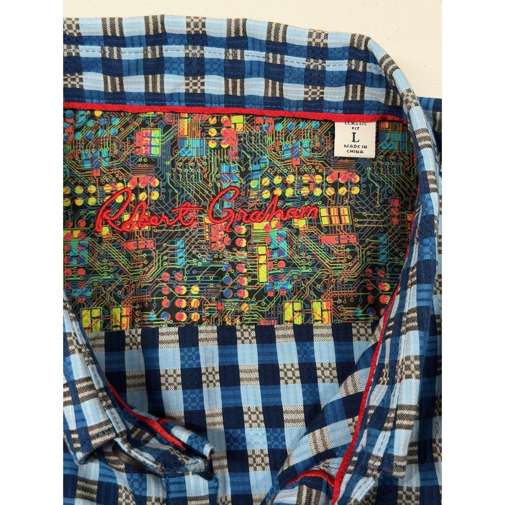 Robert Graham Shirt Mens Large Blue Plaid Button Up Classic Fit Preppy Office - Picture 3 of 9